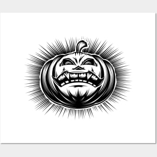 Pumpkin Smiling Halloween Hand Drawing Retro Posters and Art